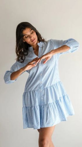 ALGARVE DRESS RAYURE CORNFLOW
